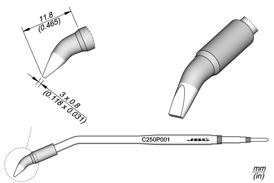 C250P001 - Chisel Bent Cartridge 3 x 0.8